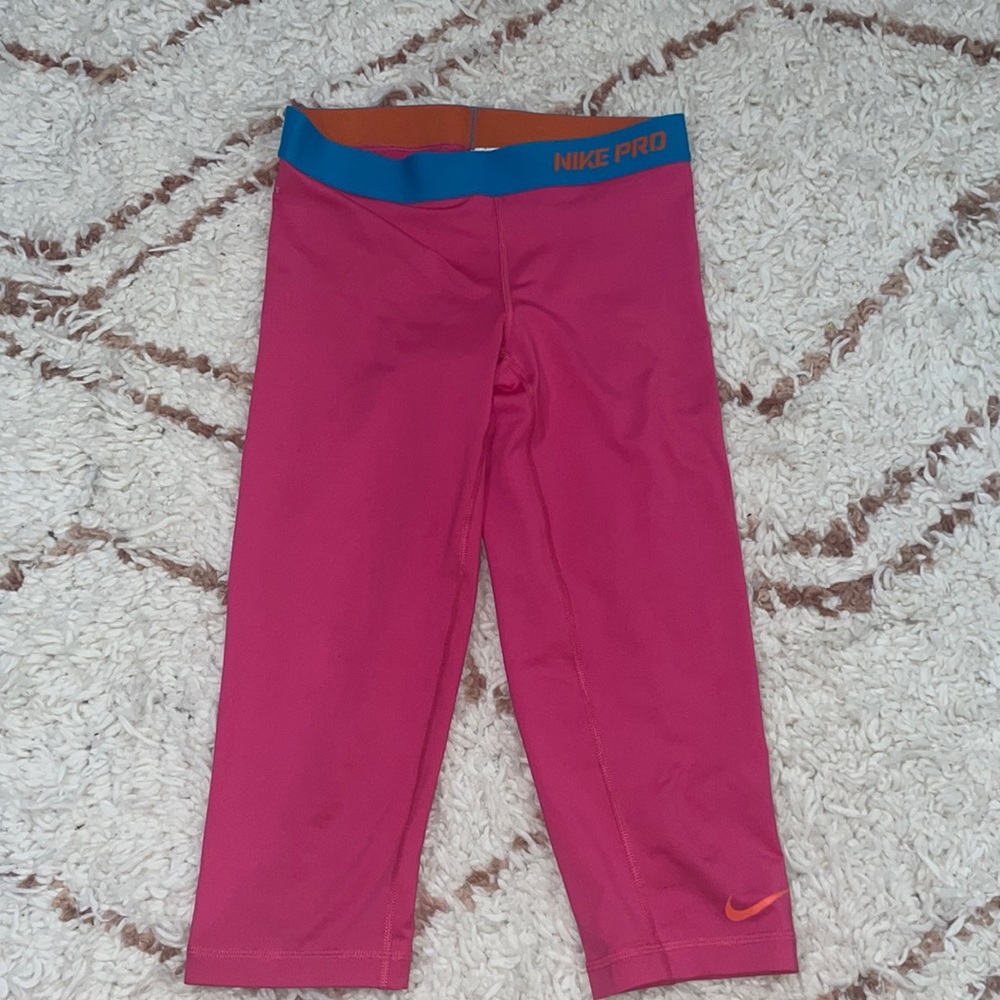 Nike Pro Capris, Women’s S, Pink with blue/orange band accent